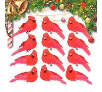 WJnflQN Décorations d'oiseaux | 12 Pièces Animaux Artificiels,Décorations De Sapin De Noël avec Attache Métallique en Oiseau Rouge | pour Jardin, Parc, Arrière-Cour, Branches, Sac