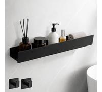 WJUAN Etagere Salle de Bain Douche, 59,5 cm en Alliage D'aluminium Noir | Etagere de Douche, Design épuré, Antirouille et Durable, Livré Avec Deux Crochets, Adapté à la Salle De Bain et à la Cuisine