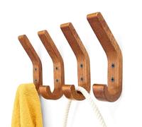 WJUAN Porte manteau mural bois - Lot de 4 patères en J Couleur noyer de 155 mm, Patere murale version améliorée, bois de Chêne de qualité A, Surface polie et huilée, pour Cuisine et Chambre
