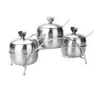 wkao Lot de 3 pots à épices, set de condiments en acier inoxydable avec couvercles et cuillères, design moderne, idéal cuisines et réceptions, réutilisable et durable