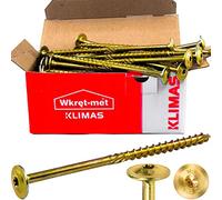 Wkręt-Met Torx Lot de 50 vis à tête plate Torx 6 x 160 mm, pour construction en bois, avec tête disque, galvanisées jaunes, pour construction en bois, construction de toit et poutres