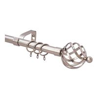 WL.Rocaille Tringle à rideaux simple en spirale en métal extensible réglable 16/19 mm de diamètre avec paire d'embouts et anneaux de fixation (nickel, 120-210 cm)