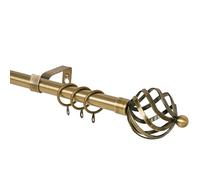 WL.Rocaille Tringle à rideaux simple en spirale en métal extensible réglable de 16/19 mm de diamètre avec paire d'embouts et anneaux de fixation (laiton antique, 160-300 cm)