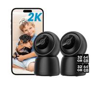 WLAN caméra de surveillance intérieure - 360 ° pivotant moniteur pour bébé avec caméra - WLAN caméra IP intérieur 1080P avec vision nocturne - pack de 2 cartes mémoire 32&64GB