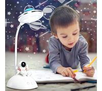 WLHBF lampe LED de bureau pour enfants, astronaute, portable, lampe de lecture avec projection et porte-crayon, intensité variable, rechargeable pour étudiant, dortoir, étude