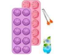 WLHFDC Lot de 2 mini bacs à glaçons en silicone en forme de rose - 10 compartiments - Petites roses - Bac à glaçons avec clips en acier inoxydable - Moule à chocolat en silicone pour cocktails, whisky