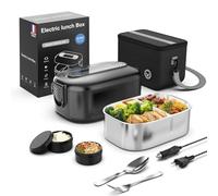 Wlikeit Gamelle Chauffante, 80 W 1,5 L Lunch Box Électrique, 12V/24V/220V | Chauffage Rapide, Température Stable, Acier Inoxydable, Anti-Fuite, Sac Isolant, Facile à Nettoyer, Voiture, Bureau, Camion