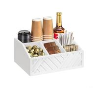 Wlinfetity Organisateur de station de café en bois avec 5 compartiments, étagère de cuisine noire pour capsules, sachets de thé, sirop, boîte de rangement stable pour plan de travail, bureau et maison