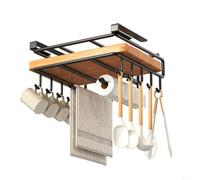 Wlinfetity Porte-rouleau de cuisine noir, porte-serviettes en papier avec crochet pour planche à découper, couvercle de casserole, gain de place, montage mural vertical horizontal pour cuisine, salle