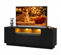 WLIVE Meuble TV LED 122 cm, jusqu'à 55 Pouces, 20 Couleurs RGB, Noir | Table TV avec armoires et 2 espaces ouverts, table TV avec porte rabattable, pour le salon et la salle de loisirs 122x36x45cm