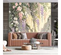 WLLDDDIU Fond Peint Autocollant, Aquarelle dessinée À La Main en Glycine en Fleur de Cerisier Murale Murale Autocollante Imperméable Amovible pour La Chambre, Le Salon, Le Salon 392X280Cm (154X1