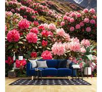 WLLDDDIU Fond Peint Autocollant, Fleur de Rhododendron Rose, Paysage Mural Mural Mural Autocollant Imperméable Amovible en Vinyle pour Salon, Salon de Chambre, 392X280Cm (154X110 Pouces)
