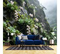 WLLDDDIU Fond Peint Autocollant, Orchidées de Falaise Brumeuse, Murale Murale Amovible Imperméable Imperméable pour Salon, Chambre D’Étude 392X280Cm (154X110Inch)