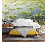 WLLDDDIU Fresque Murale Autocollante, Papier Peint Panoramique Jaune Water Lily Lake Autocollant Autocollant Amovible pour Un Étang, Papier Peint Paysager Floral Grand Photo pour La Chambre Du Cott