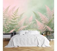 WLLDDDIU Fresque Murale en Fougère Pastel Douce pour Chambre, Papier Peint Botanique Aquarelle Rose et Vert Sauge Affiche Autocollante Vinyle Imperméable Revêtement Mural Amovible 240×160Cm (94