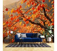 WLLDDDIU Fresque Murale Murale en Kaki Rouge, Papier Peint Automnal Autocollant Imperméable Style Cottagecore pour Salon Salon Mur Caractéristique 392X280Cm (154X110Inch)