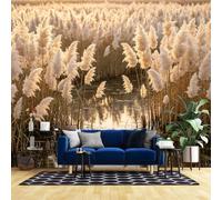 WLLDDDIU Fresque Murale Panoramique Autocollante 3D, Décor Naturel en Roseau Doré Tapis Peints Amovibles Imperméables en Vinyle Autocollant pour Salon, Salon Bureau Décoration Intérieure 300×2