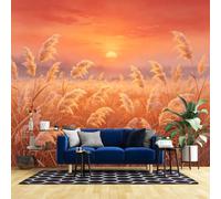 WLLDDDIU Mural Autocollant Mural, Bain Peint Mural Autocollant, Pelouse Bohème, Coucher de Soleil, Pampas, Papier Peint Paysager, Autocollants Vinyles Amovibles Imperméables pour Salon, Chambre 2