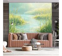 WLLDDDIU Mural Autocollant Mural Fond Peint Mural, Écran Photo Panoramique Green Country River Poster Autocollant Film Vinyle Amovible Imperméable pour Salon Chambre Tv Fond Tv 240×160Cm (94×63