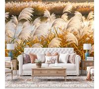 WLLDDDIU Mural en Herbe Dorée Pampas Murale Murale, Photo Photo de Lac Soleil Lac Naturel Décor Vinyle Amovible Revêtement Mural Amovible pour La Ferme, Salon Chambre Fond de Canapé 240×160Cm (