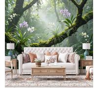 WLLDDDIU Mural Mural Foggy Jungle Orchid Mural, Papier Peint Naturel Naturel Vert Autocollant Autocollant en Vinyle Imperméable pour Chambre et Salon Mur de Fond 392X280Cm (154X110Inch)