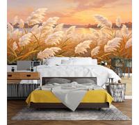 WLLDDDIU Murale Murale En Herbe De Roseau Sunset Lake, Murale Murale Autocollante 3D Acollant Et Autocollant Pour Le Paysage Nature Imperméable Pour Salon, Couloir De Chambre 300X250 Cm (118X98 In