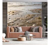 WLLDDDIU Murale Murale en Papier Peint Autocollant, Photo Photo en Sable Humide en Bord de Mer Poster Autocollant Film Vinyle Amovible Imperméable pour Salon Salle de Bain Douche Chambre 240×160Cm