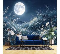 WLLDDDIU Murale Murale Florale Moon Night Sky Mural Peinture Murale Autocollante Autocollante Amovible pour Chambre, Salon, Salon Décoration Intérieure 392X280Cm (154X110Inch)