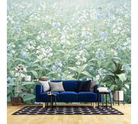 WLLDDDIU Papier Peint Autocollant, Murale Murale Bleu Blanc en Fleur Sauvage Fleur Sauvage Autocollante Imperméable pour Chambre, Salon, Chambre D’Amis, Cottage Décoration 392X280Cm (154X110Inch)