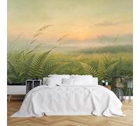 WLLDDDIU Papier Peint Sunrise Prairieland, Papier Peint Autocollant 3D Panoramique Personnalisé Murale Autocollante Imperméable En Plant De Fougère Verte En Roseau Vinyle Pour Chambre Salon Coulo