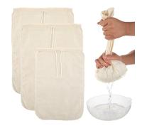 WLLHYF Paquet de 3 Sacs de Lait de Noix en Coton Tissu à Fromage Réutilisable à Maille Fine Passoire à Yaourt Alimentaire Sac en étamine Sacs d'infusion à Froid pour la Fabrication de Fromage