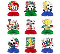 WM 2026 Lot de 9 décorations de table en nid d'abeille avec motifs Coupe du monde 2026, décoration de fête de football, décoration d'anniversaire de football, coupe champion pour fête à thème