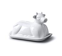 WM Bartleet & Sons 1750 Beurrier Traditionnel en Porcelaine 19 cm avec Couvercle Motif Vache - Blanc