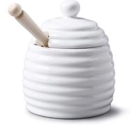 WM Bartleet & Sons 1750 Pot à miel traditionnel en porcelaine avec cuillère en bois de hêtre 11 cm - Blanc - T260