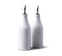 WM Bartleet & Sons - Bouteilles d'huile d'olive et de vinaigre (24 cm) - avec bec verseur en acier inoxydable et bouchon en liège anti-goutte - En porcelaine de qualité supérieure - Finition lisse