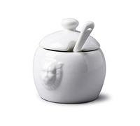 WM Bartleet & Sons Pot à sucre traditionnel en porcelaine Motif tête de lion avec cuillère de service et couvercle 8 cm 100% porcelaine Finition lisse classique Blanc