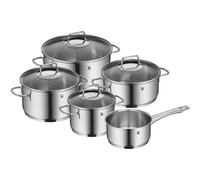 WMF Astoria Advantage set de casseroles induction 5 pièces, set de casseroles avec couvercle en verre, acier inoxydable poli Cromargan, set de casseroles à induction non revêtu