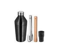 WMF Baric Lot de 4 verres à cocktail avec shaker à cocktail en acier inoxydable, verre doseur, pince à glace, pilon en bois, boîte cadeau