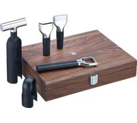 WMF Baric Wine Sommelier Set 5 pièces, accessoires pour le vin, tire-bouchon, coupe-capsule, bouchon de bouteille, verseur à vin, décapsuleur, dans une boîte en bois de noyer, noir