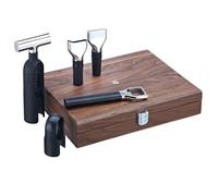 WMF Baric Wine Sommelier Set 5 pièces, accessoires pour le vin, tire-bouchon, coupe-capsule, bouchon de bouteille, verseur à vin, décapsuleur, dans une boîte en bois de noyer, noir