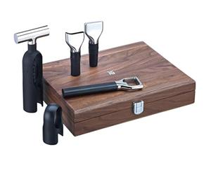 WMF Baric Wine Sommelier Set 5 pièces, accessoires pour le vin, tire-bouchon, coupe-capsule, bouchon de bouteille, verseur à vin, décapsuleur, dans une boîte en bois de noyer, noir