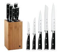 WMF Bloc à couteaux Grand Class avec set de couteaux 6 pièces, fabriqué en Allemagne, 5 couteaux forgés, bloc en bambou, insert en poils en plastique Performance Cut