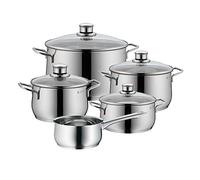 WMF Diadem Plus set de casseroles induction 5 pièces, set de casseroles avec couvercle en verre, acier inoxydable poli Cromargan, set de casseroles à induction non revêtu