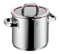 WMF Fonction 4 marmite à légumes induction 20 cm, couvercle en verre, grande marmite 5,3 l, acier inoxydable poli Cromargan, 4 fonctions de versement, grande marmite avec graduation interne, rouge