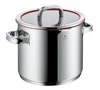 WMF Fonction 4 marmite à légumes induction 24 cm, couvercle en verre, grande marmite 8,8 l, acier inoxydable poli Cromargan, 4 fonctions de versement, graduation interne, marmite à pâtes rouge