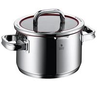 WMF Function 4 marmite grande 20 cm, couvercle en verre, marmite à viande induction 3,4 l, acier inoxydable poli Cromargan, 4 fonctions de versement, graduation interne, rouge