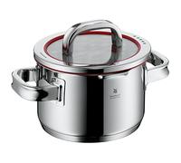 WMF Function 4 marmite petite 16 cm, couvercle en verre, marmite à viande induction 1,9 l, acier inoxydable poli Cromargan, 4 fonctions de versement, graduation interne, rouge
