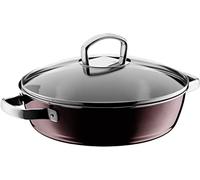 WMF Fusiontec Mineral Sauteuse à induction 28 cm avec couvercle en verre 4,1 l, haut bord en céramique, haute technologie, anti-rayures, rouge foncé