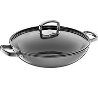 WMF Fusiontec Mineral Wok mit Glasdeckel, 32 cm, Platinum 3201111640 4000530731470