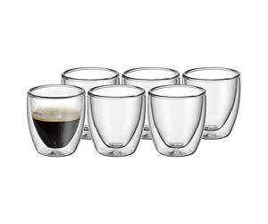 WMF Kult Lot de 6 tasses à expresso à double paroi en verre 80 ml Effet flottant Verre thermique résistant à la chaleur